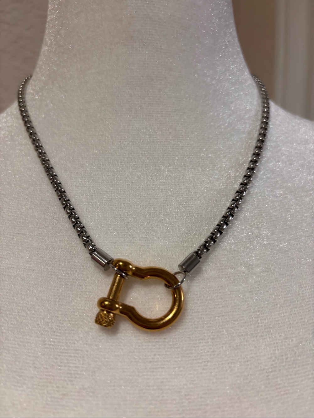 WEAR in the shower ! Does not tarnish. Two-Tone Gold/silver  Bit Necklace byMOOD